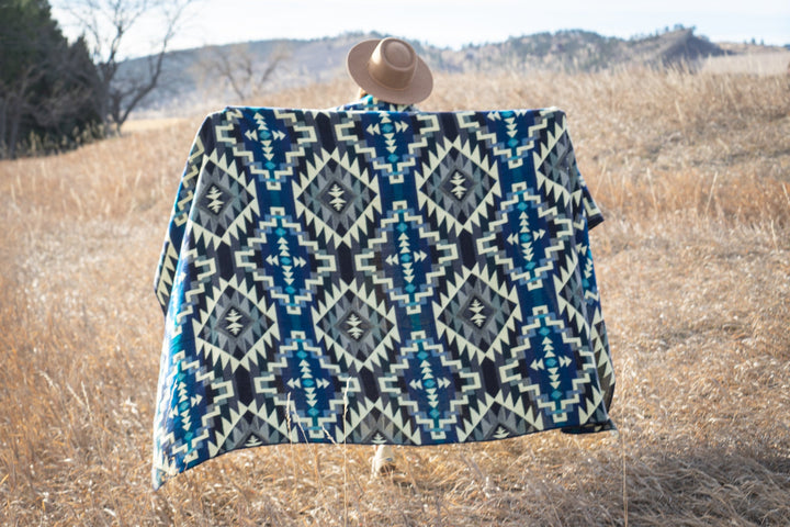 Andean Alpaca Wool Blanket - Blue Chakana by Alpaca Threadz