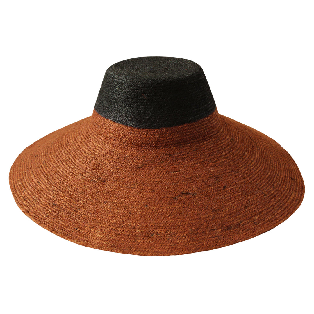 RIRI DUO Jute Handwoven Straw Hat in Burnt Sienna & Black by BrunnaCo
