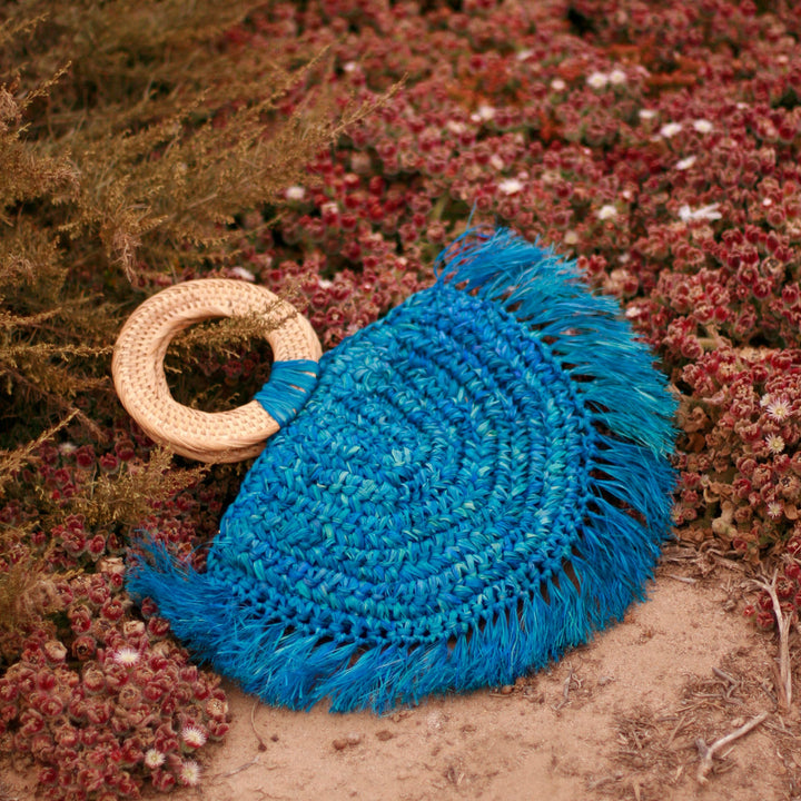 Warrior Raffia Straw Bag in Blue by BrunnaCo