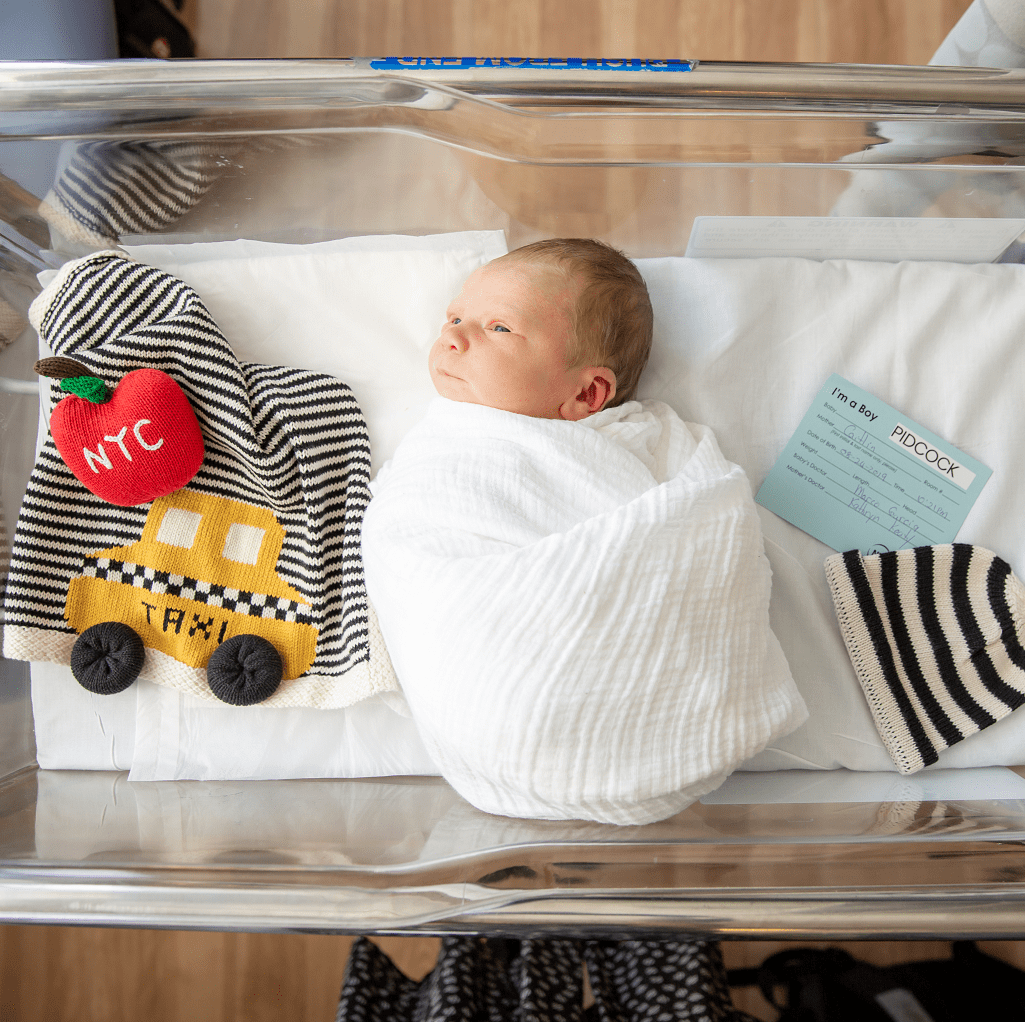 Organic Baby Gift Set - Newborn Lovey Blanket, Rattle Toy & Hat | Taxi by Estella