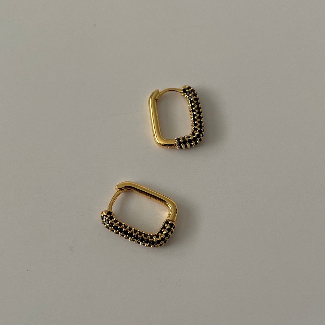 Rectangle Stone Earrings- Gold with Black Stone