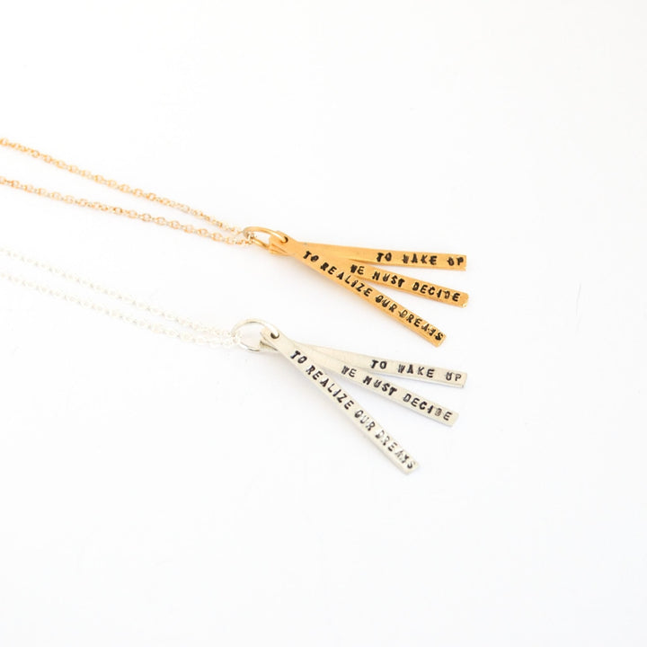 "To realize our dreams we must decide to wake up." -Josephine Baker quote necklace